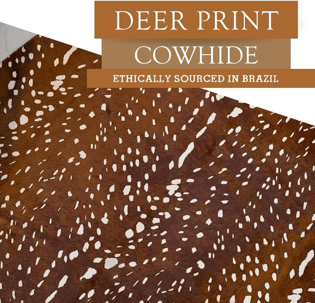 100% Genuine Deer Print Cowhide Rug - Modern Style Animal Skin Rug & Floor Carpet & More - Large (6x6-7ft)