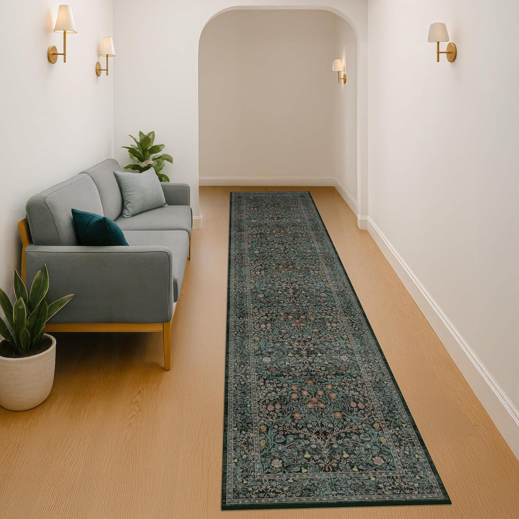 Vintage Washable 2x10 Runner Rug Non Slip for Hallway, Kitchen, Entryway, 10ft Stain Resistant Extra