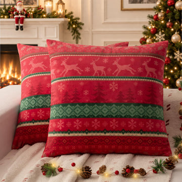 Christmas Pillow Covers, Snowflake Pine Tree Reindeer Throw Pillow Covers, Nordic Farmhouse Winter Holiday Decorative