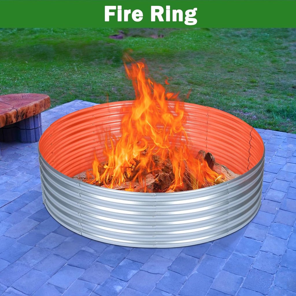 5x5x1ft Round Raised Garden Beds Outdoor Steel Fire Pit Ring Flower Planter | Large Galvanized Metal Above Ground