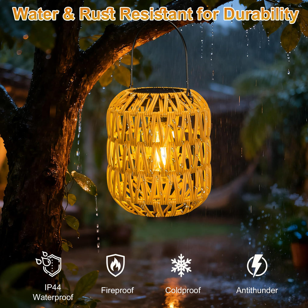 Solar Lanterns Outdoor Waterproof, Rattan Solar Lights for Yard