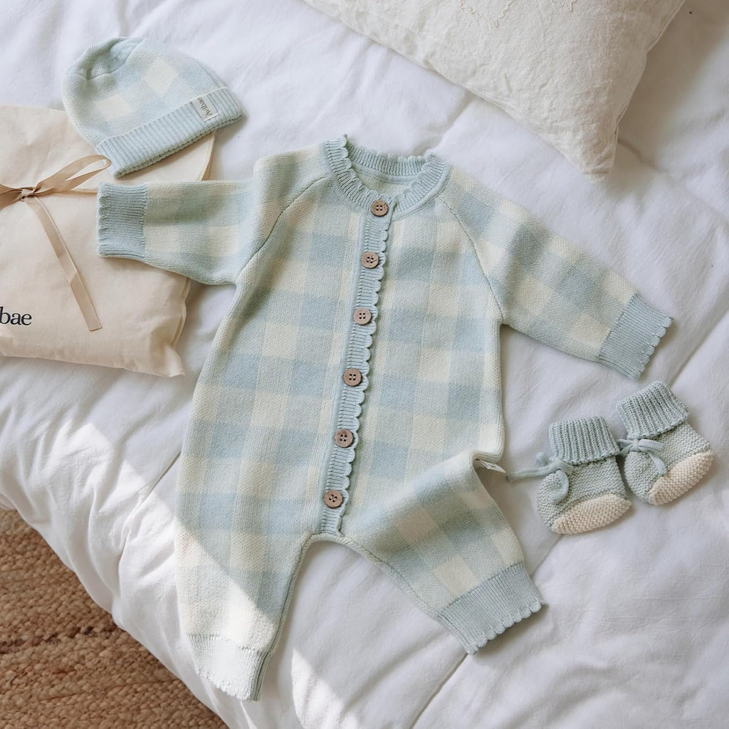 Piece Cotton Newborn Baby Set with Knit Outfit, Hat, Booties