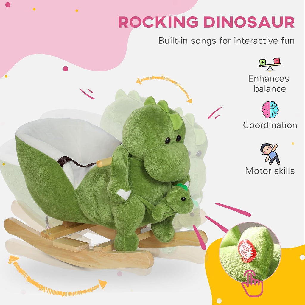 Baby Rocking Horse Plush Dinosaur Animal Rocker Seat Belt 18 Green