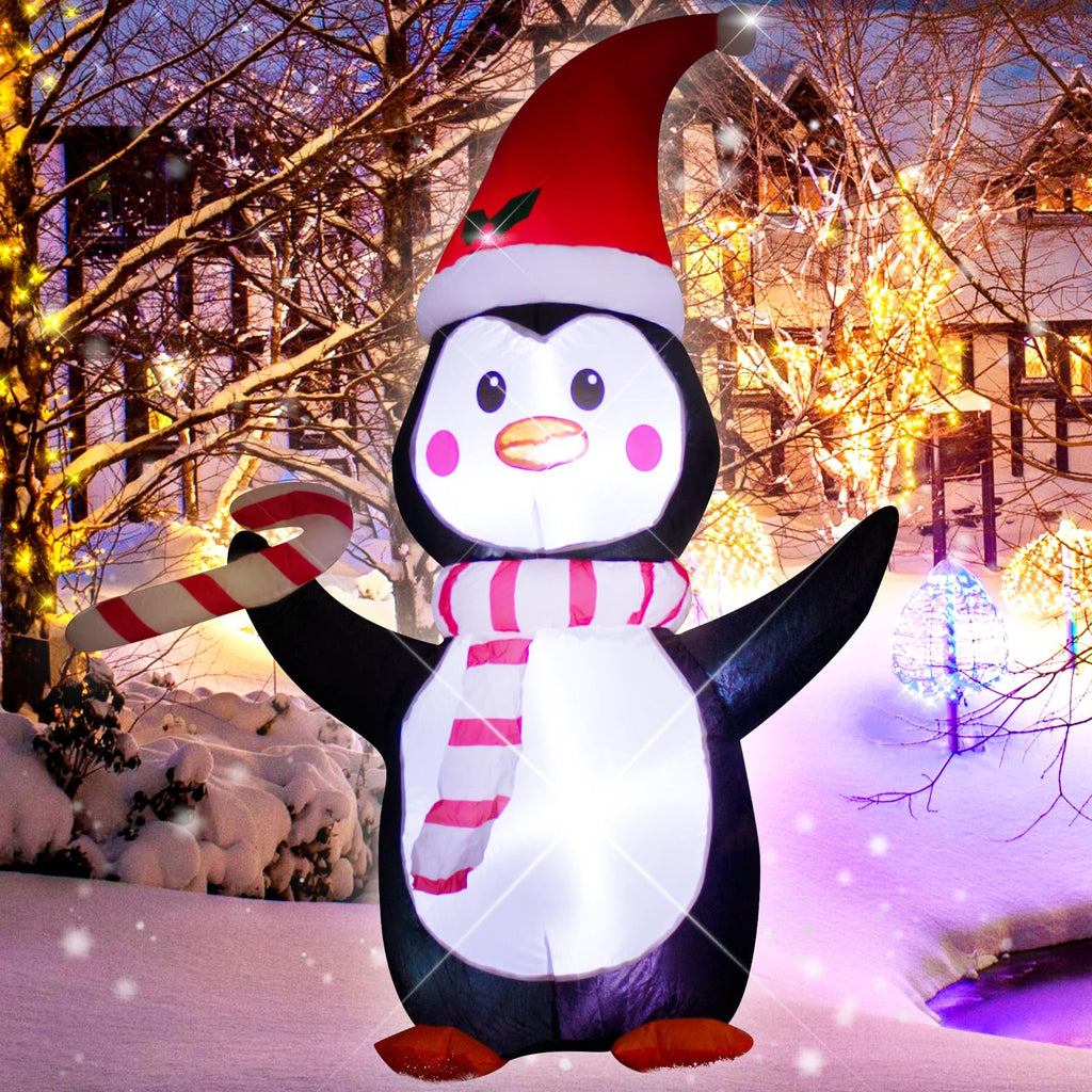 4FT Christmas Inflatable Penguin with Candy Cane