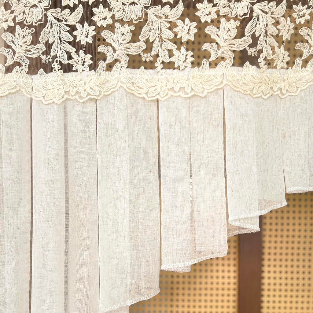 Vintage Linen Lace Sheer Swag Curtain Valance Arched Doorway Curtain