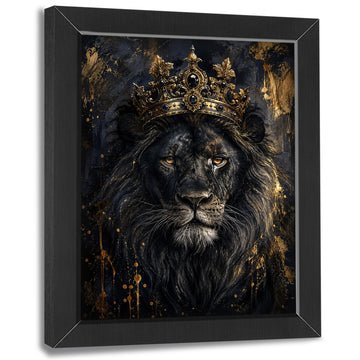 Crowned Lion Decor Wall Art, Black and Gold Animal Picture 16"x20"