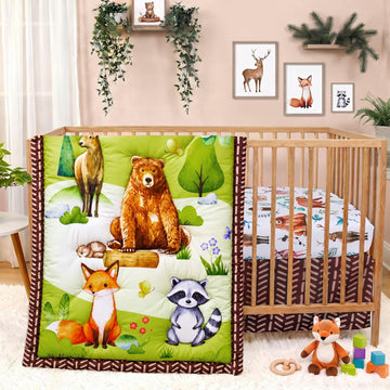 Baby Crib Bedding Set Woodland Animal Neutral Nursery Comforter Bed Sets