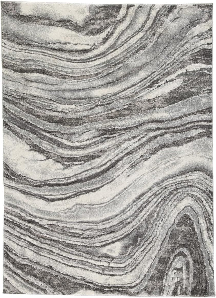 Wysdale Contemporary 8 x 10 High Pile Quartz Inspired Rug, Cream & Gray
