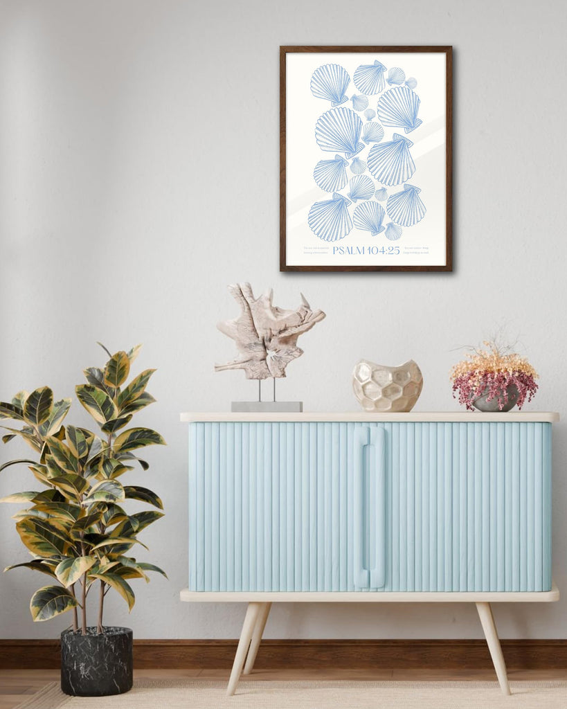 12x16 in Psalm 104:25 Coastal Seashell Framed Christian Wall Art
