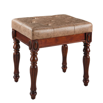 Vanity Stool Bench Ottoman Stool, Traditional Victorian Style Piano Bench Chair, Upholstered Button Tufted Solid Wood