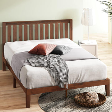 Wood Platform Bed Frame with Headboard, Solid Wood Foundation with Wood Slat Support, No Box Spring Needed