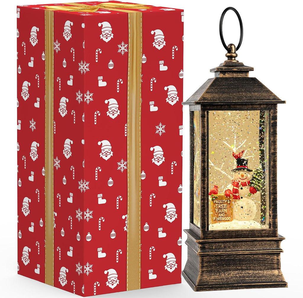 Christmas Snow Globe Water Glittering Farm Snowman with Music & Timer, USB Lined/Battery Operated Lighted Lantern
