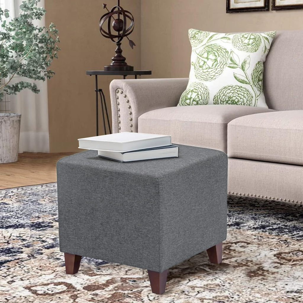 Simple British Style Cube Footstool, 16x16x16, Heather Gray Ottoman bench foot rest
