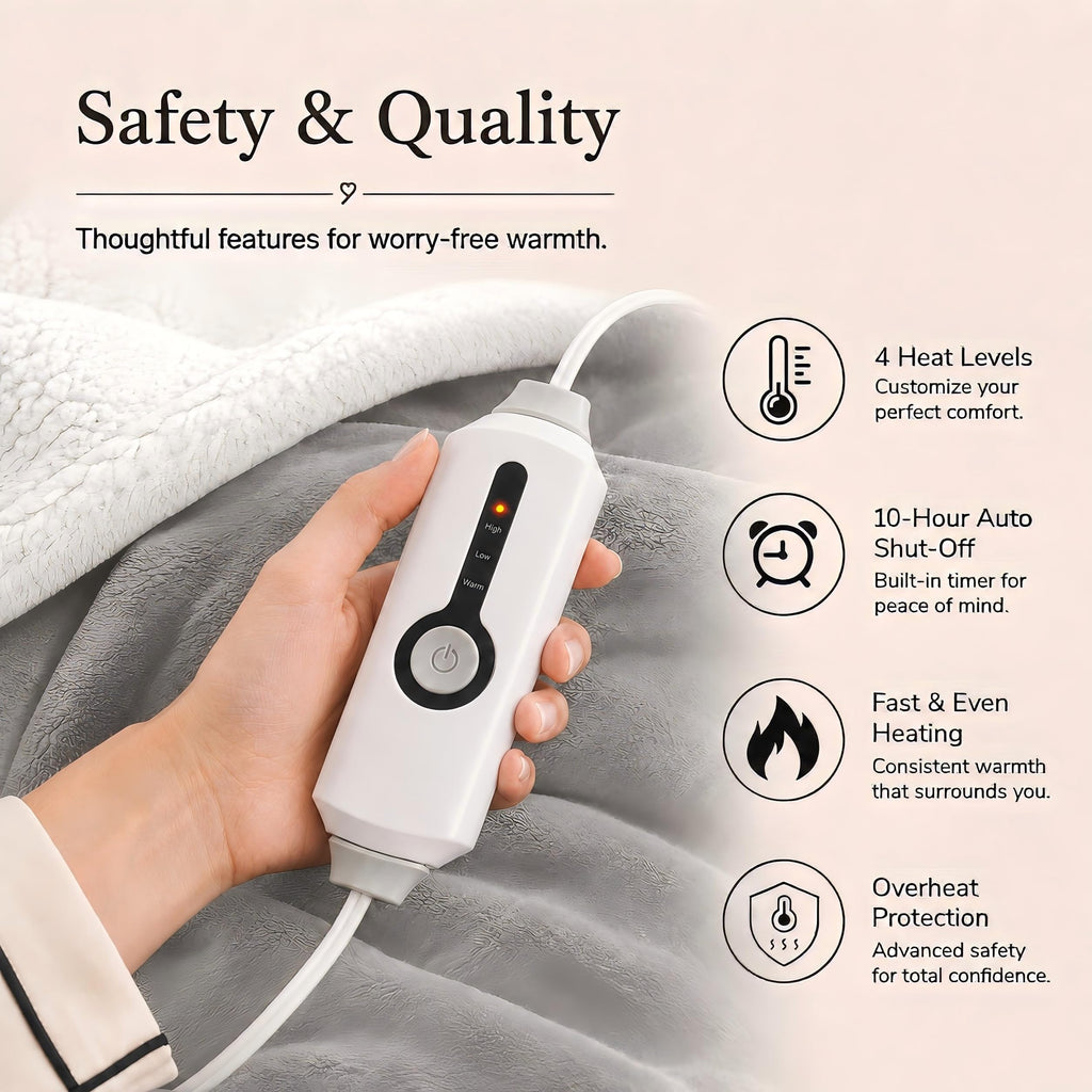 Electric Heated Blanket 84"x90" - Light Gray