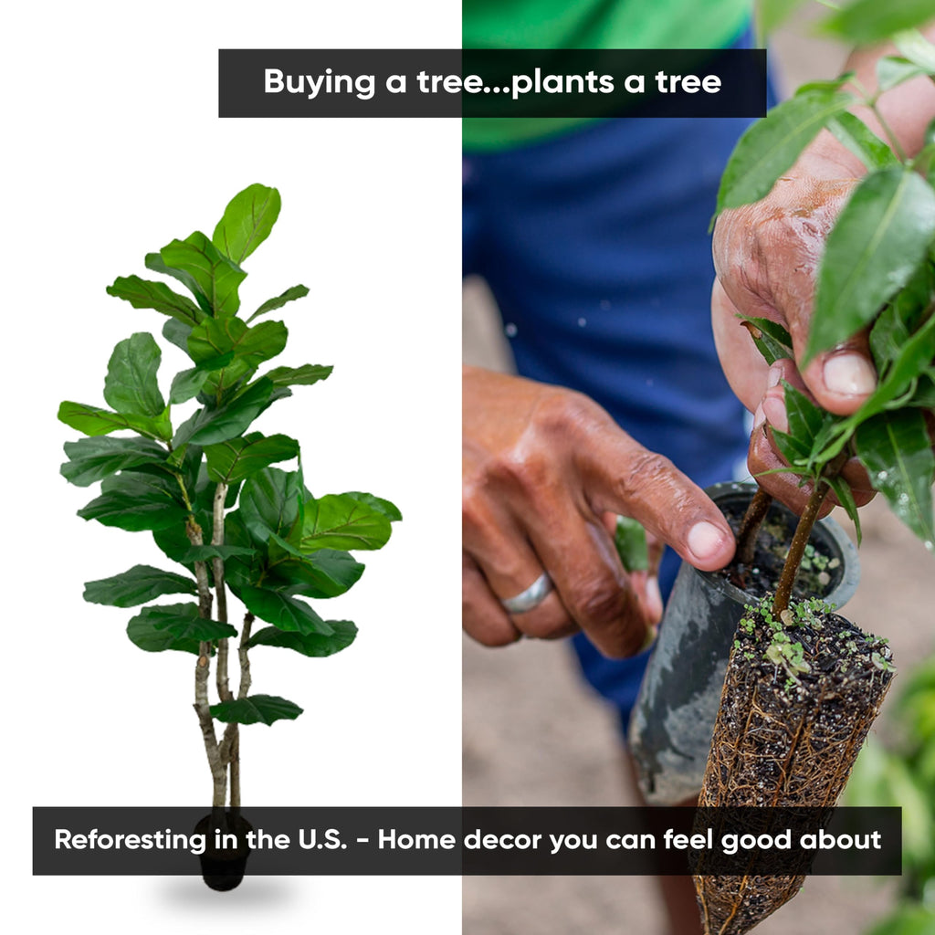 Handmade 6ft Oversized Fiddle Leaf Fig Ficus Lyrata Artificial Tree with Ethically Sourced Real Wood Trunks