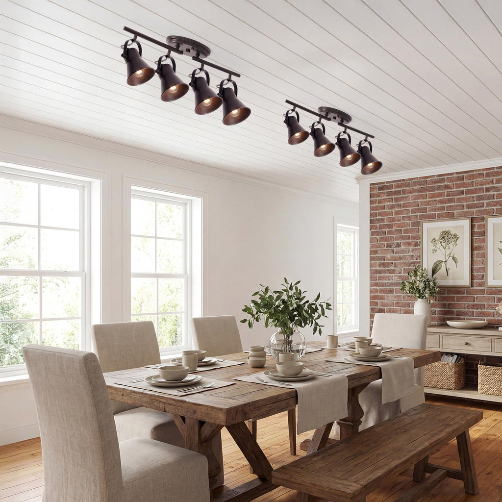 Brown Track Lighting Fixtures Ceiling, Directional Ceiling Spotlight with 4 Rotatable Heads, Modern