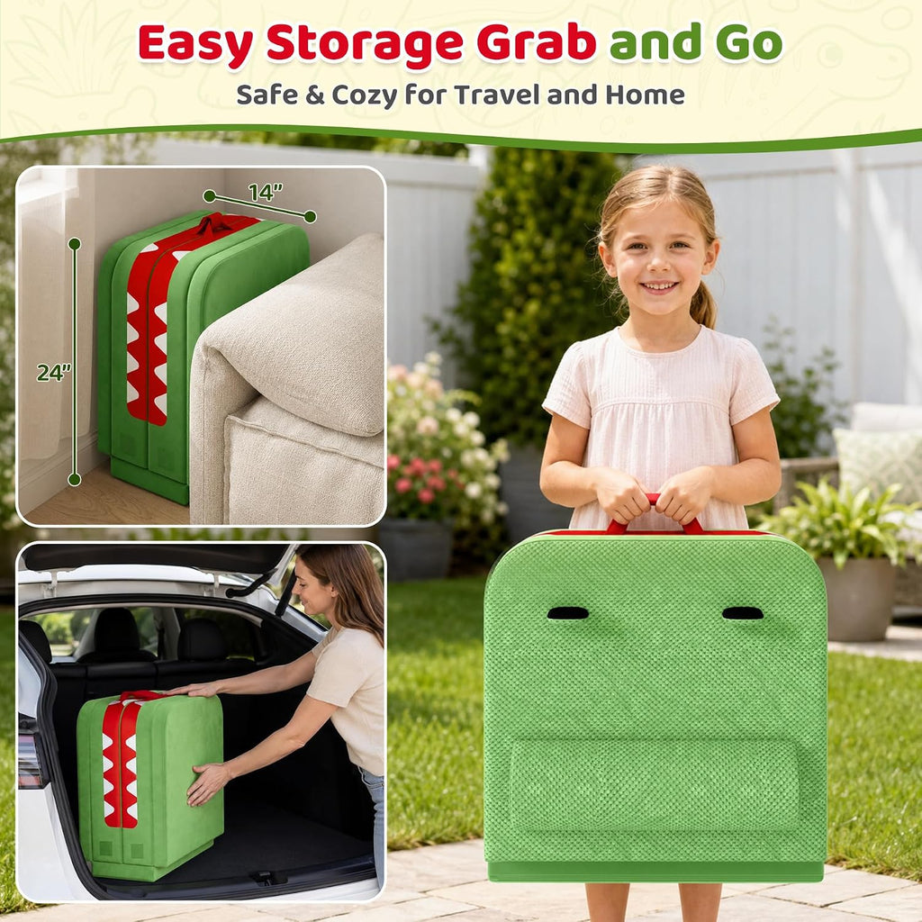 Toddler Travel Bed, Foldable Foam Floor Bed/Safety Rails, Dinosaur