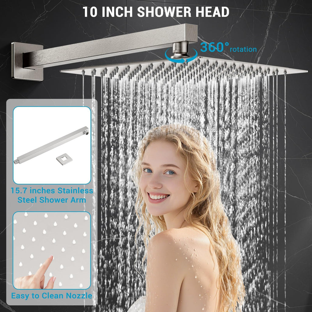 Shower Faucet Set 10'' Shower Head,Brush Nickel Shower System