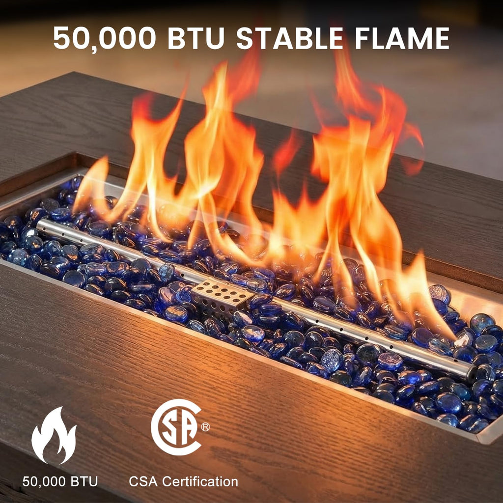 42in Propane Fire Pit 50, 000 BTU Gas Fire Pit Table Rectangle Gas, Outdoor 3-in-1 Fire Table, Yard, Balcony Rattan