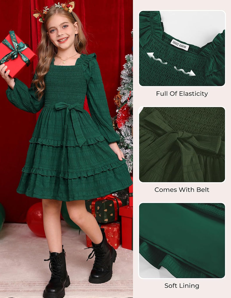 Girls Fall Long Sleeves Casual Christmas Party Festive Dresses