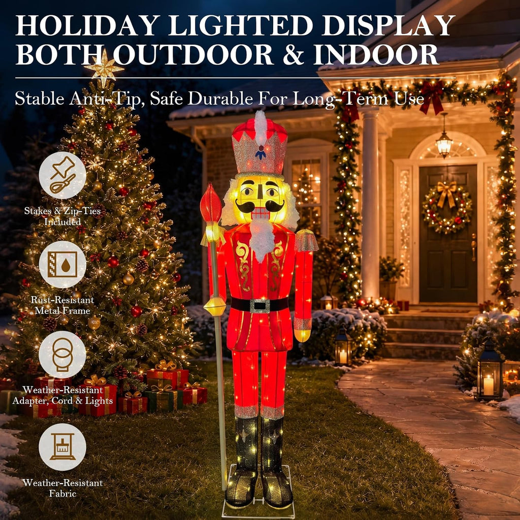 5FT Large Lighted Nutcracker Christmas Decoration Outdoor Burgundy
