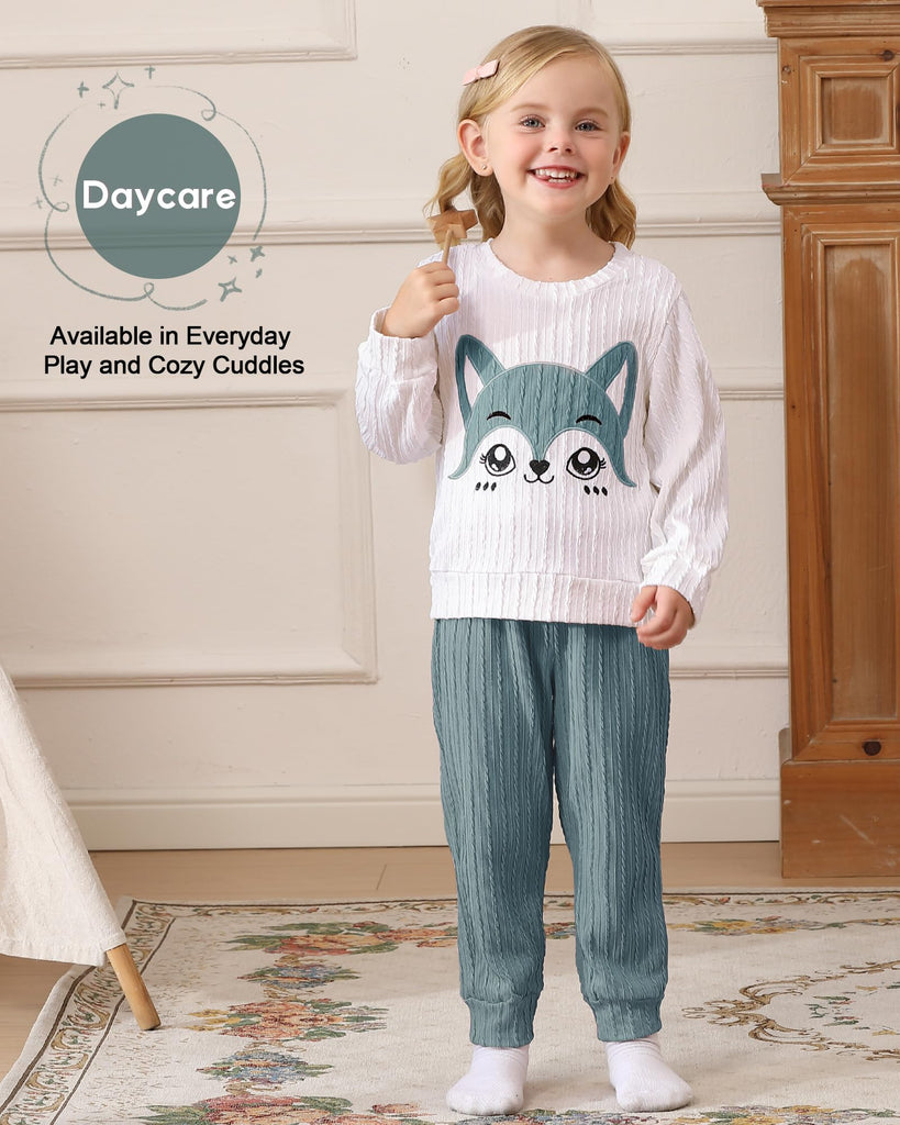 Toddler Girl Fall Clothes: Soft Warm Outfits Sets Fox Embroidered Knit Sweatshirt & Solid Sweatpants Cute Home &
