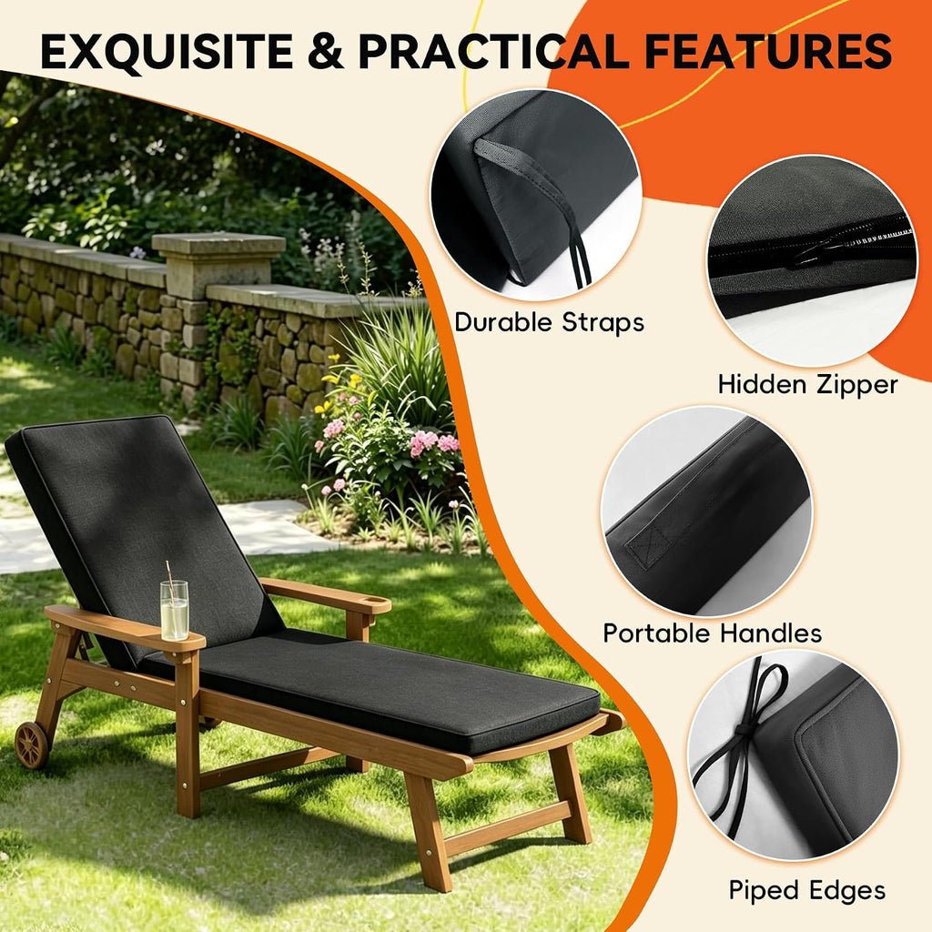 Chaise Lounge Cushions Outdoor Waterproof and Fade Resistant 72x21x3 Inch Lounge Cushions for Outdoor Patio Chair