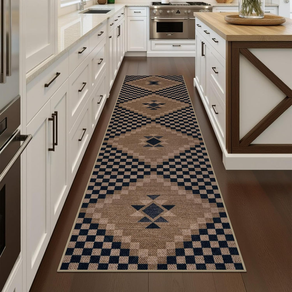 Easy Jute Runner Rugs 2x10, Non Slip Washable Rug Runner, Checkered Extra Long Rugs s, Ultra Thin Farmhouse Kitchen