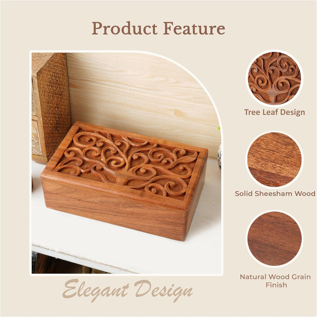 Hand Carved Wooden Jewelry Box Vintage Keepsake Trinket Chest