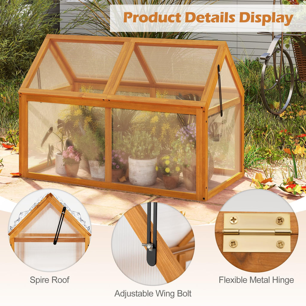 Wood Cold Frame Greenhouse, Portable Raised Flower Planter Protection with Transparent Panels & Adjustable Roof