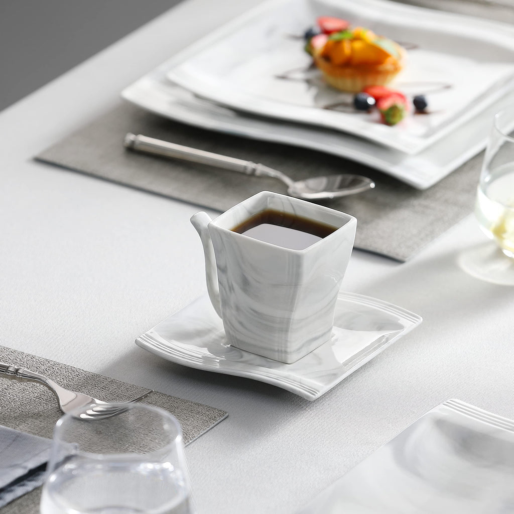 Plates and Bowls Sets, 30 Piece Porcelain Dinnerware Sets for 6, Square Dinnerware Set with Dinner Plate, Dessert