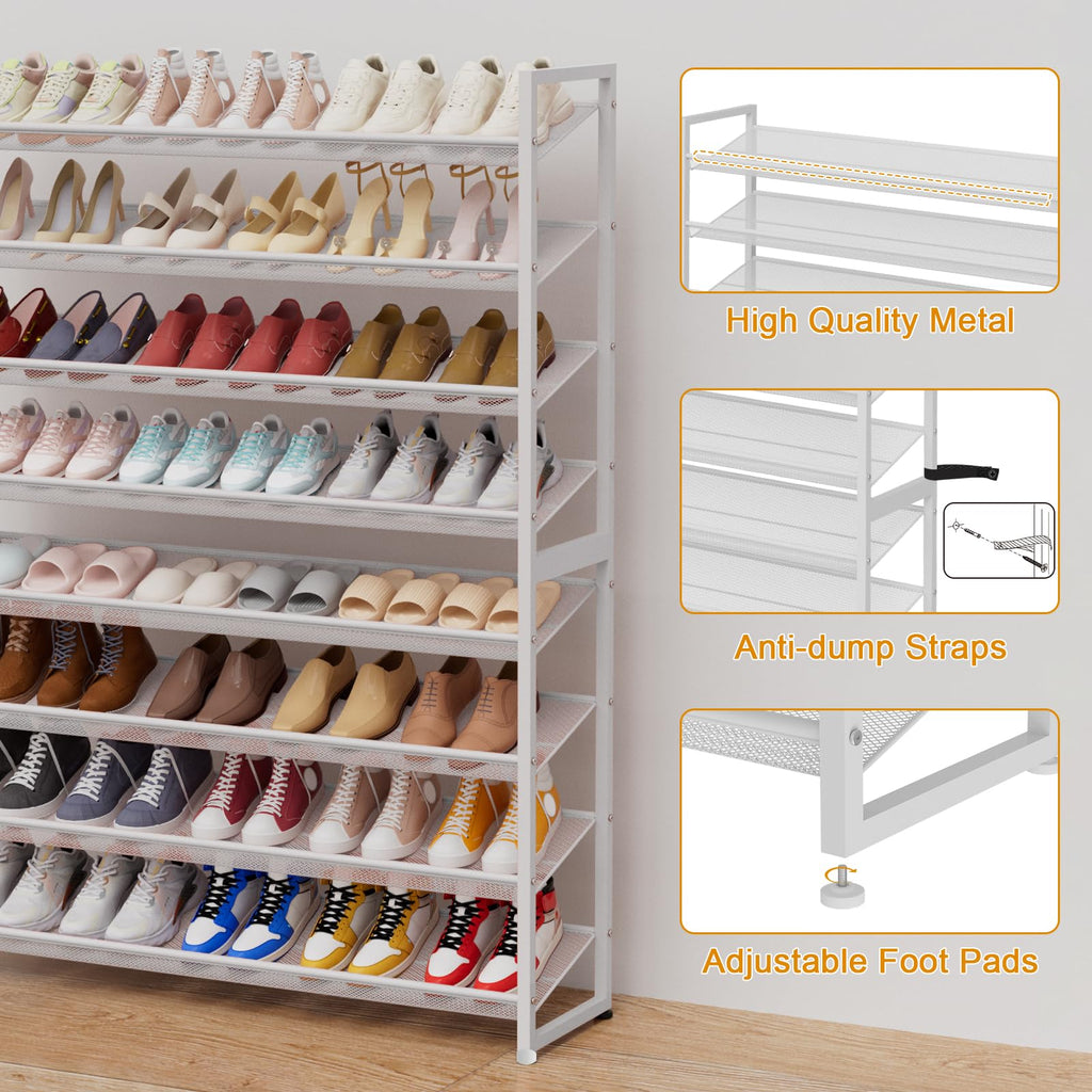 Large Shoe Rack 8 Tier Shoe Organizer, Heavy Duty Metal 4-Tier Stackable Shoe Storage Vertical Shoe Rack for Closet