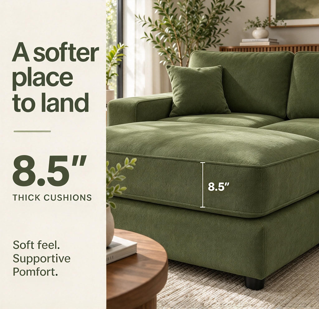 115" L-Shaped Modular Sectional Sofa, Oversized Deep Seat with Movable Ottoman, Chenille Upholstery, Side Pocket & 4
