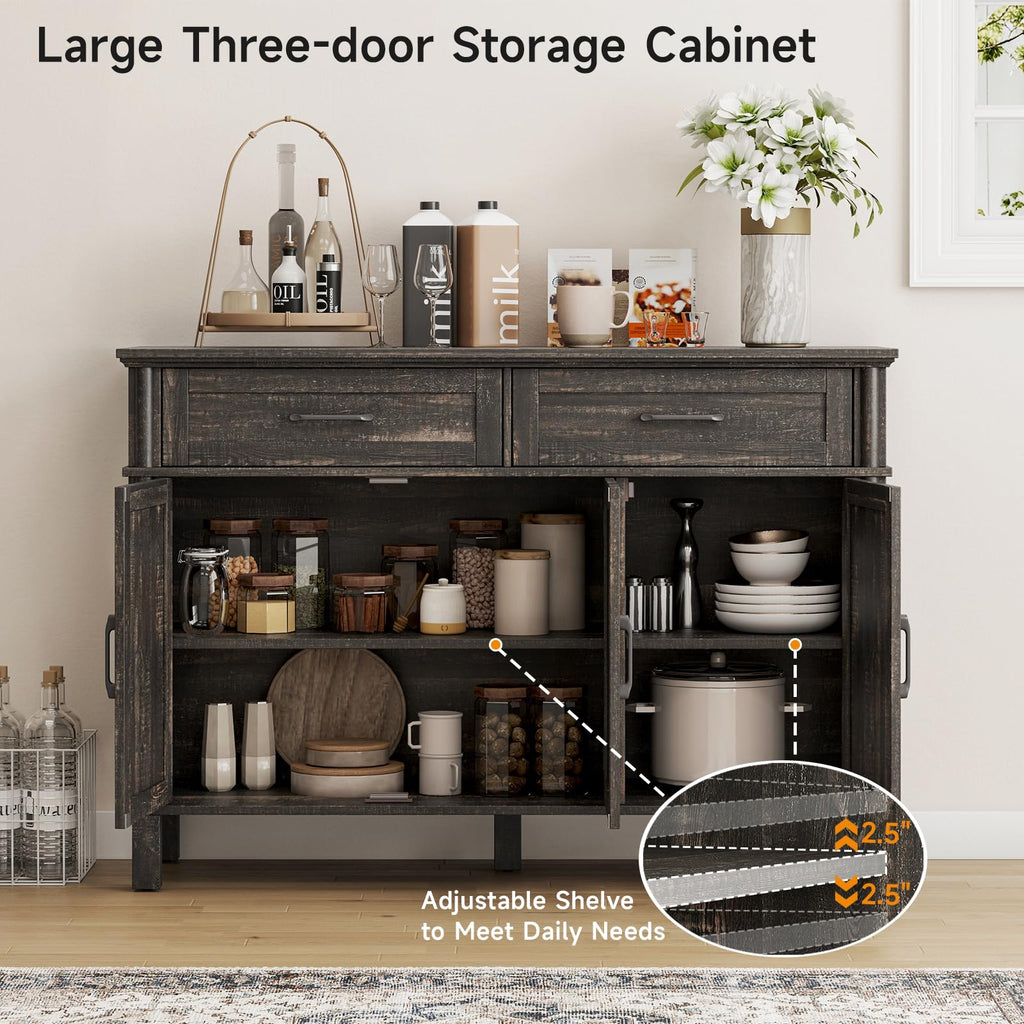 48 Inch Buffet Cabinet with Storage, Rustic Brown