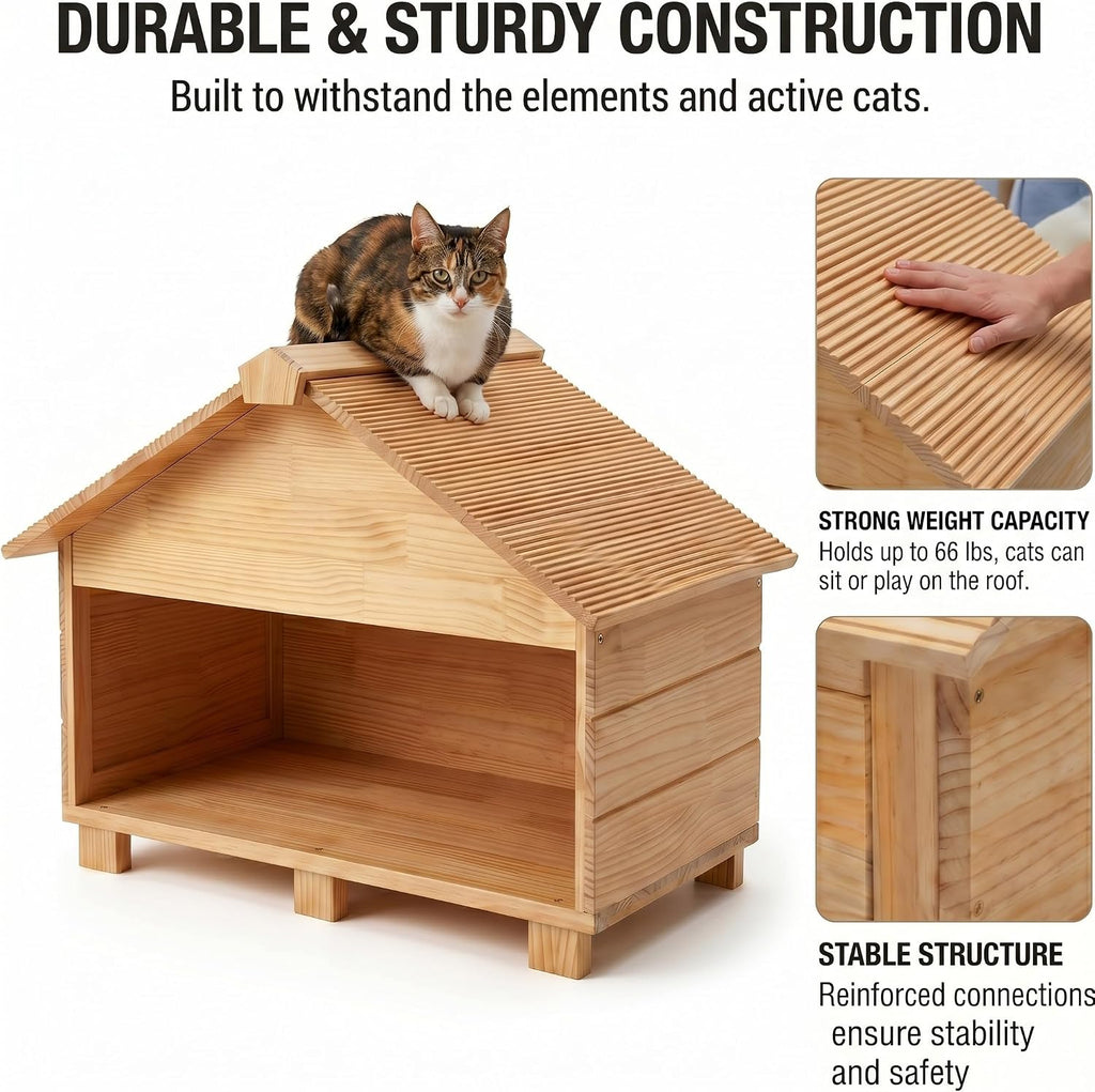 Wooden Cat House for Outside Waterproof 35.4 × 22 × 22 Inch