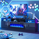 70" Fireplace TV Stand with Power Outlet for TVs Up to 80", Electric Fireplace Entertainment Center with LED Lights & Storage Cabinets, Media Console Table for Living Room, Black A132-B0DNFBP4RC