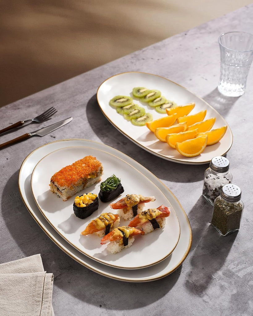 Serving Platters Set of 3 Sizes - Oval, Vanilla White | 15.59"/14.3"/12.9" Fine Stoneware Serving Trays for Party