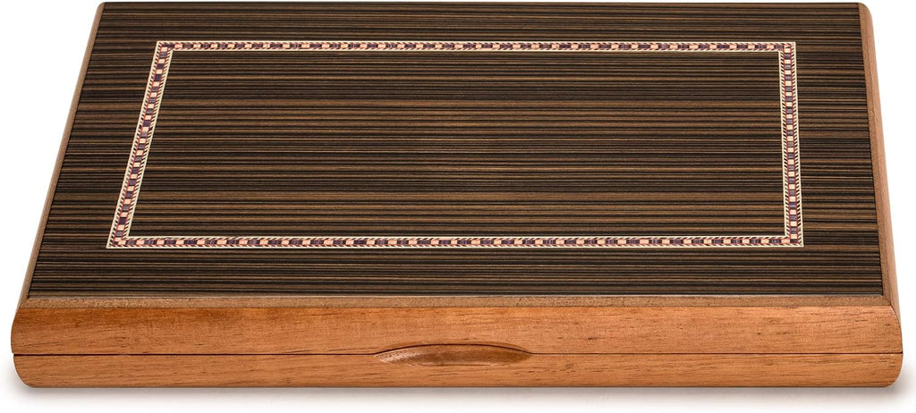 Wooden Inlaid Backgammon Set, Dorne - with Wooden Playing Pieces and Accessories, 13-inch Board