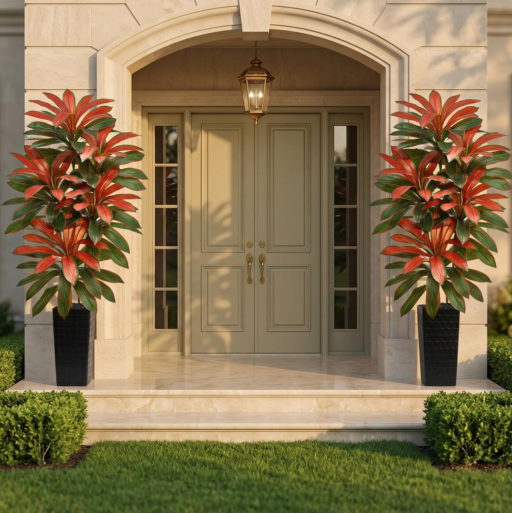 Artificial Red Dracaena Tree 7FT - Fake Tree with Black Tall Planter