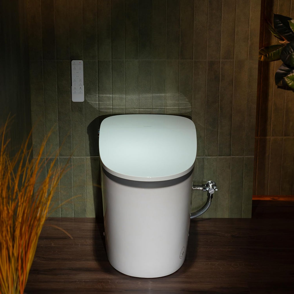 Smart One-Piece Toilet with Built-In Tank and Bidet, Powerful Flush, Foam System, Foot Sensor, Warm Air Dryer, Auto Flush, ADA Comfort Height, Blackout Flush, Heated Seat