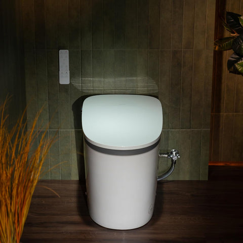 Smart One-Piece Toilet with Built-In Tank and Bidet, Powerful Flush, Foam System, Foot Sensor, Warm Air Dryer, Auto Flush, ADA Comfort Height, Blackout Flush, Heated Seat