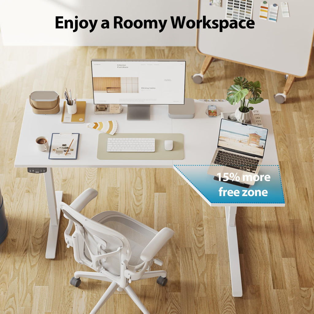 55 x 32 Inch Corner L Shaped Electric Standing Desk, White