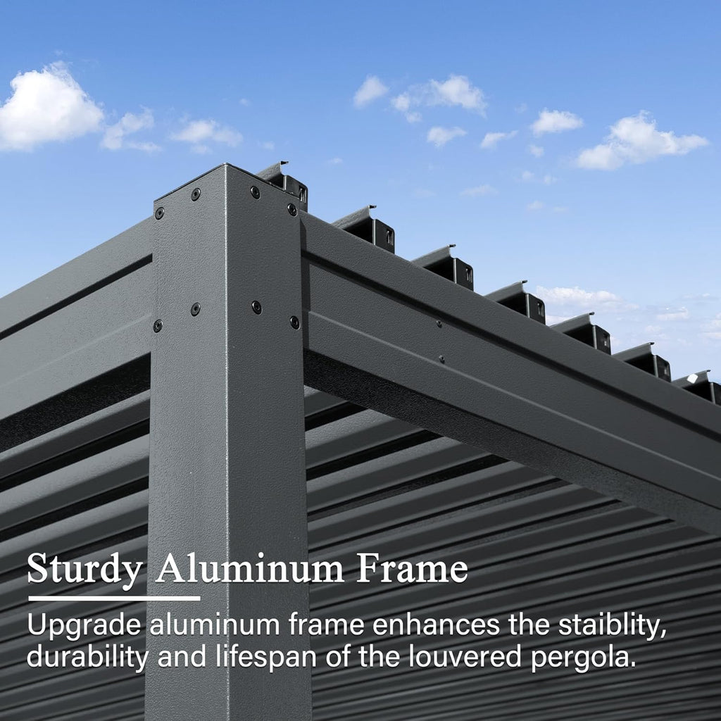 Outdoor Pergola 10x16FT with Adjustable Steel Roof, Louvered Pergola Aluminum Frame for Backyard