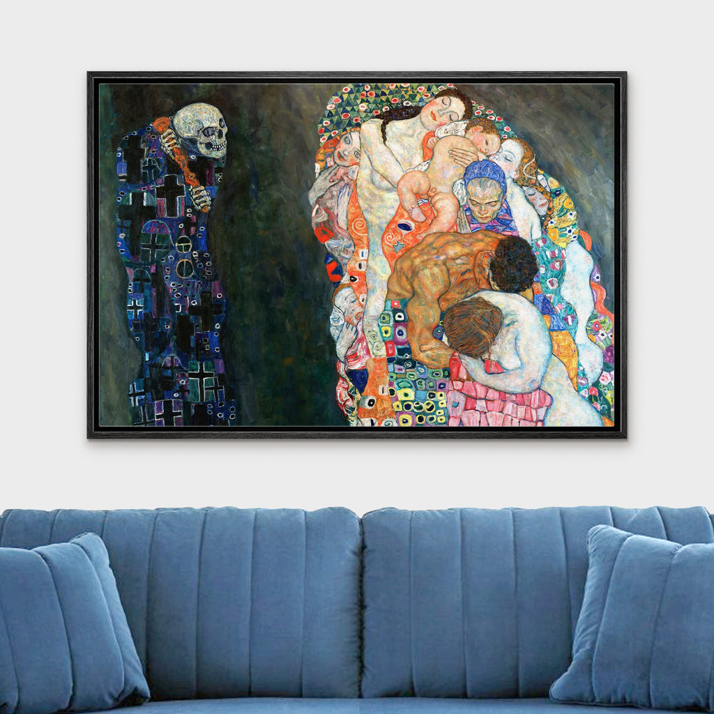 Framed Canvas Print Wall Art Death & Life by Gustav Klimt People Historic Illustrations Fine Art Traditional Scenic