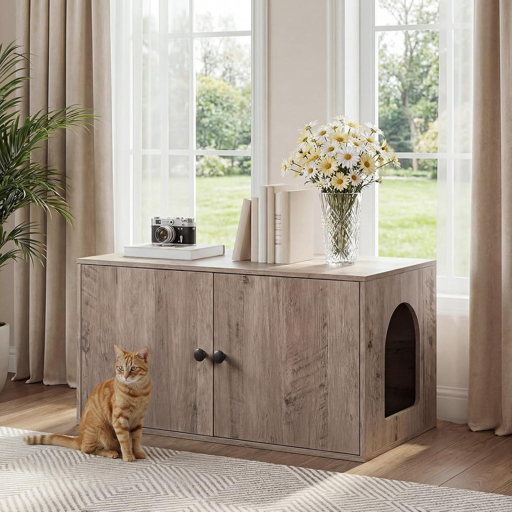 Cat Litter Box Enclosure, Hidden Litter Box Furniture with Side Entry, Litter Box Cabinet, Indoor Cat House, End Side