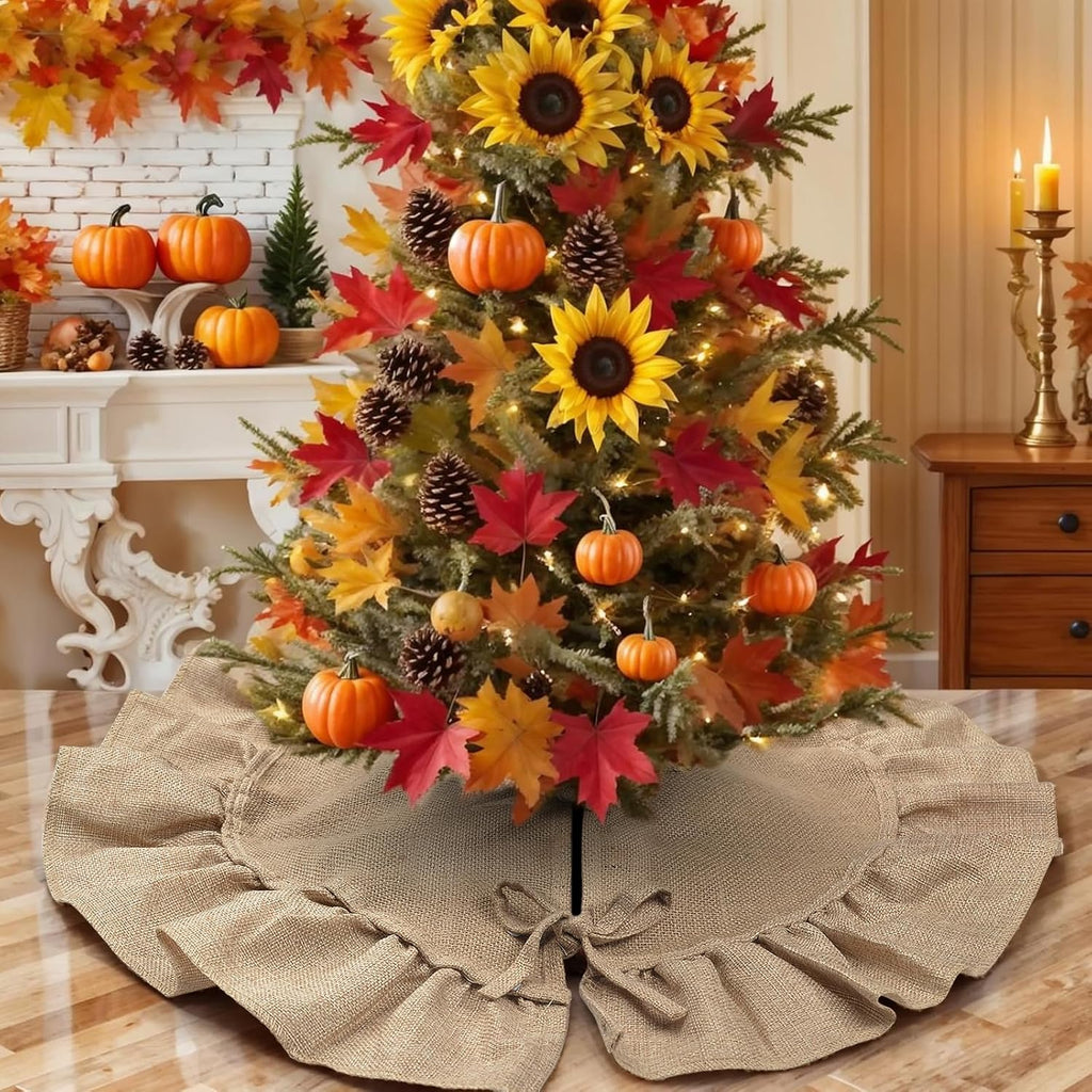24 Inch Burlap Tree Skirt for 2-3 Ft Tabletop Trees
