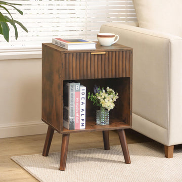 Mid Century Modern Nightstand, Walnut Bedside Table with Storage