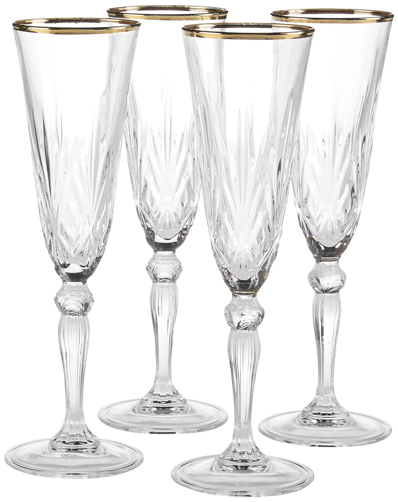 Siena Collection Crystal Flute Glass with Gold Band Design, Set of 4