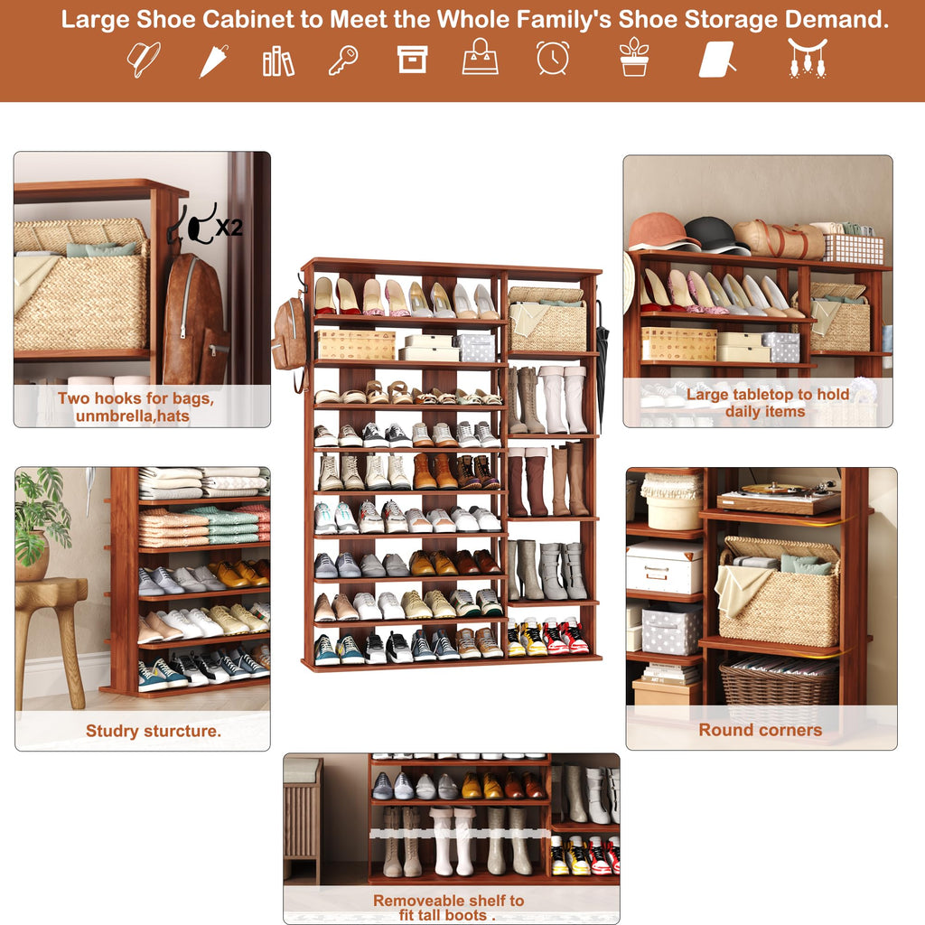 10 Tiers Shoe Rack, 50 Pairs Large Shoe Shelf, 61.8" Tall Shoe Tower, Freestanding Shoe Rack Organizer with Open