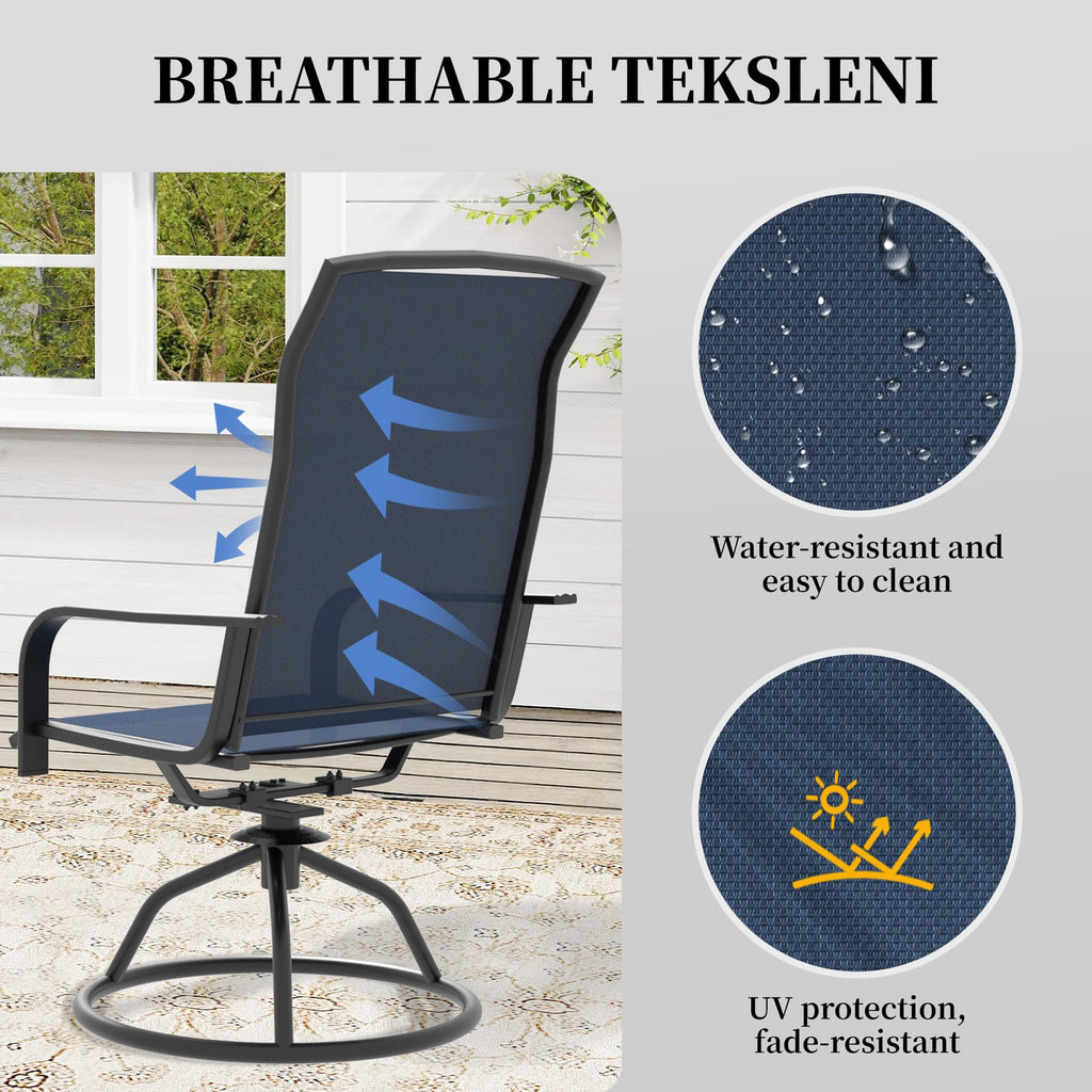 Swivel Patio Chairs Set of 2 Blue Outdoor Rocking Dining Armchairs